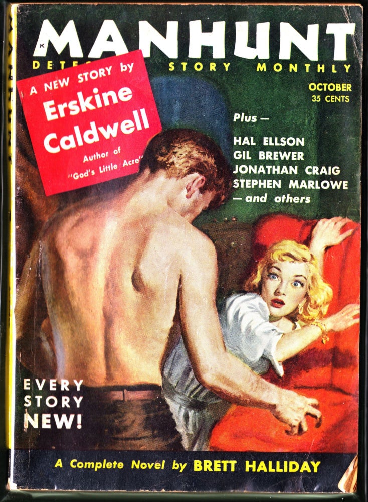 Item #3845 Manhunt October 1955 (Volume 3, Number 10). Brett Halliday, Erskine Caldwell.